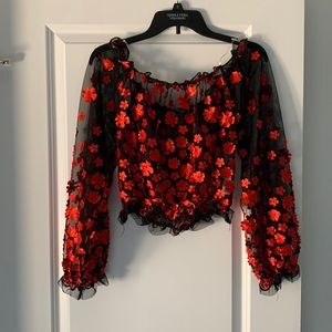 Sheer floral mid-length top